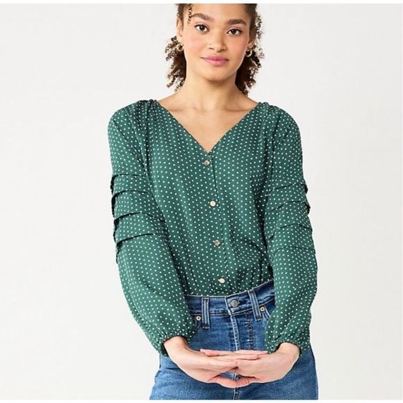 NWT Draper James bodysuit blouse XL green polka dot - Picture 1 of 11